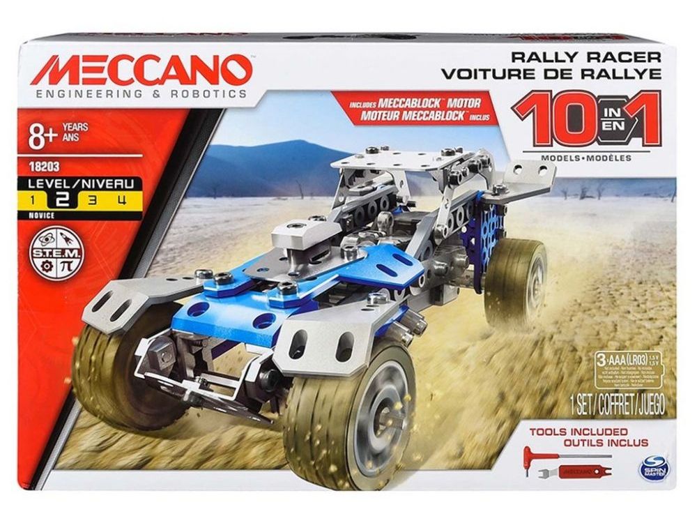 Meccano Meccano 10 mallin rakennussetti - Motoroitu auto peli edullisesti HyväPeli.fi:stä. Hinta: 26,90 €. Tuoteryhmät: Opettavat pelit, Rakennussarjat, Rakennussarjat ja muut lelut