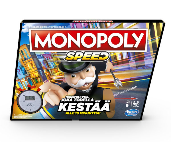 Hasbro Monopoly Speed  peli edullisesti HyväPeli.fi:stä. Hinta: 21,90 €. Tuoteryhmä: Lautapelit ja seurapelit.